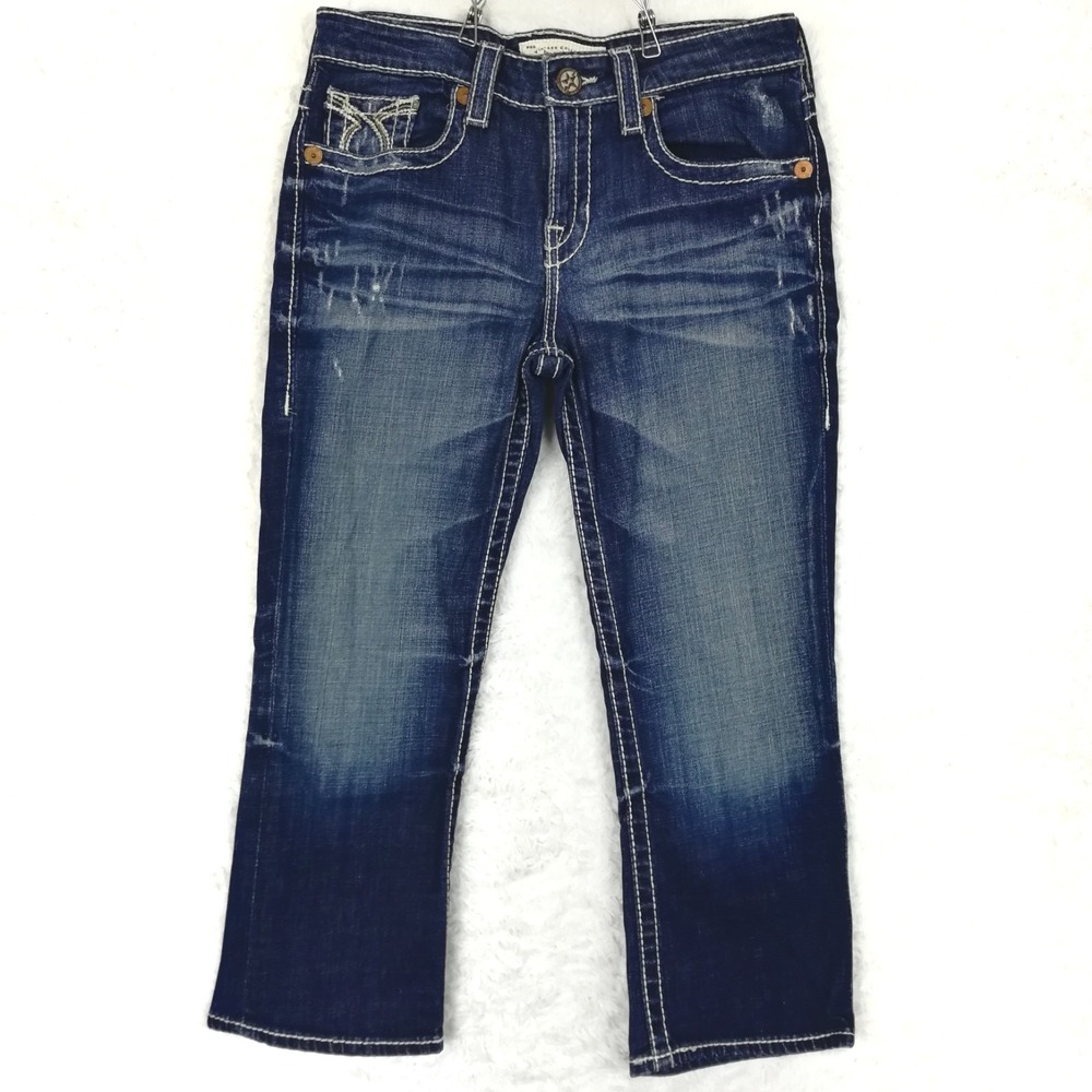 Big Star Womens Jeans Maddie Capri Blue Denim Stone Wash Whiskering Distress 29